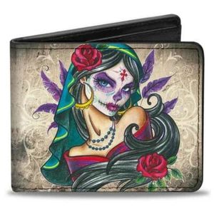 Buckle Down Sexy Ink Girls Muerta Day of the Dead Muertos Vegan Leather Wallet - Picture 1 of 3