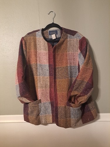 VETEMENTS Blazer giacca aperto Willow Ridge vintage donna taglia 18 misto lana a quadri