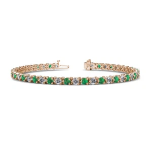 Round Emerald Diamond 3-Prong Women Tennis Bracelet 14K Rose Gold JP:124828 - Picture 1 of 4