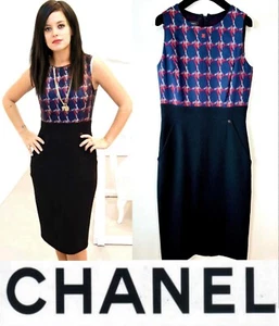 Chanel Vintage 2008 Black Blue Sheath Dress 38 40 42 6 8 10 Red CC Logo Vtg M L - Picture 1 of 11
