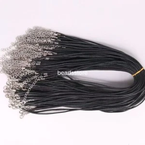 100pcs Black Waxed Cord string Necklace Chain Lobster Clasp 17" Fit DIY 2mm - Picture 1 of 5