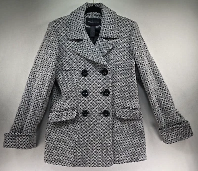 Abrigo Moda International Pea Mujer Mediano Doble Pecho Negro Blanco Chaqueta Foto 1 de 4