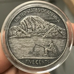 1937 5 Cents 1oz .999 Silver Hobo Nickel Series Antiqued Art Round The Fisherman - Bild 1 von 3