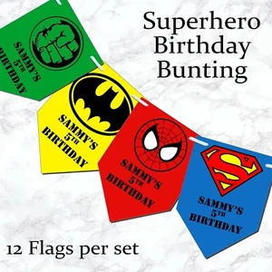 Personalised Superhero Square Bunting Banner Birthday Party - Hero's Birthday - Picture 1 of 1