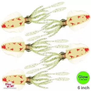 Falda de cebo de calamar persecución pesca 6" rosa resplandor real pez pulpo ¡GUAU! NUEVO - Imagen 1 de 5