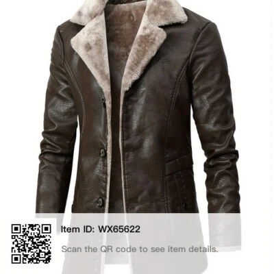 MEN'S  WARM FLEECE LINED FAUX LEATHER JACKET,  BUTTON UP OVERCOAT (Size L 40) - Image 1 of 4