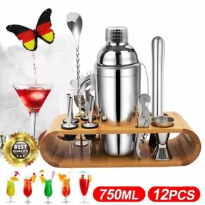 Cocktail Set Shaker 750ml Mixer Stainless Steel Cocktail Set Masher & Strainer 12pcs - Picture 1 of 13
