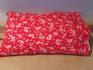 TRAVEL--TODDLER SIZE PILLOWCASE CHRISTMAS VILLAGE RED/CUFF 12" X 18" - Picture 1 of 3