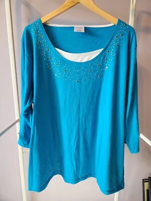 Blusa Decorada Original con Piedras en Azul Claro Talla 3X Foto 1 de 4