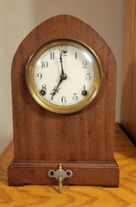 Antik-Vintage 8 Tage Sitzungen Kathedrale Gong Kamin Regal Uhr mit Schlüssel - Bild 1 von 18