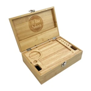 Bamboo XL Special Wooden Rolling Box Glass Jar Free Wise Skies Box Stash - Picture 1 of 5