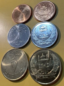 Afganistán 🇦🇫3x Monedas Set 1 2 5 Afghani 2004 UNC F/ Bags Mezquita Pashto Bandera - Imagen 1 de 5