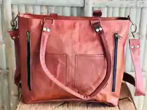 Bolso de Cuero para Mujer Cuero de Cabra Genuino Bolso Hecho a Mano 12X16X4 Pulgadas Grande - Imagen 1 de 6