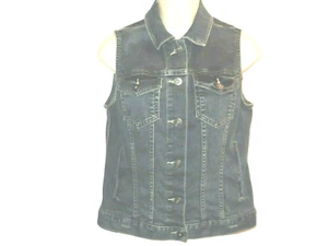 Two by Vince Camuto Denim Vest Size S with Back White Lace Insert Distressed - Picture 1 of 7