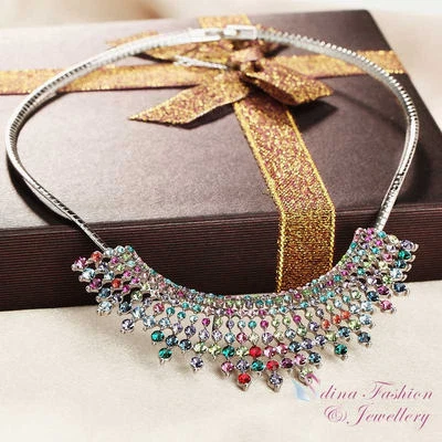 18K White Gold GF Made With Swarovski Crystal Multicoloured Statement Necklace Foto 1 de 4