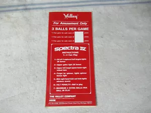 original VALLEY SPECTRA IV FLIPPER STICKER ARCADE GAME ART - Bild 1 von 1