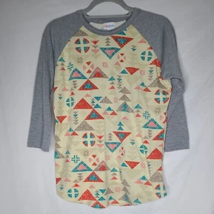 LuLaRoe Top Randy Tee Geometric Aztec Print size small 3/4 Raglan Sleeve rare - Picture 1 of 3