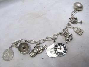 Vintage Ladies Sterling Silver Charm Bracelet Golf Football Casino Aquarius - Picture 1 of 9