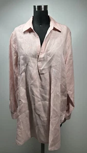 NWOT MAGASCHONI Women’s 100% Linen Pink Long Sleeve Relax Long Tunic Blouse - Picture 1 of 15