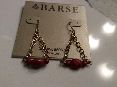 Barse 橙色海绵珊瑚和青铜耳环全新带标签。 — 第 1/2 张图片