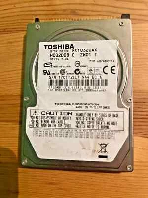 Toshiba MK1032GAX 100GB Internal 5400 RPM 2.5" laptop IDE HDD - Image 1 of 2