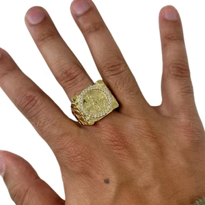 Real Solid 10k Gold LARGE 50 Pesos Coin Centenario Ring ( Square ) Large - Picture 1 of 4
