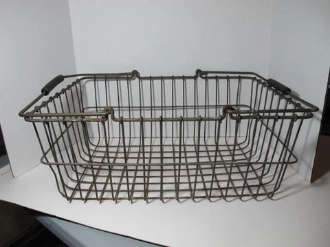 MCM Wrought Iron Wired Double Handled Veggie Fruit Basket Rectangle Cover