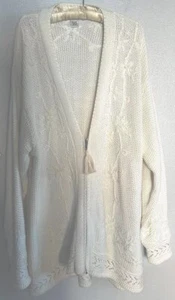 Vintage Katy D. bestickte Strickjacke sperrig Oma Pullover Baumwolle elfenbein 22/24 - Bild 1 von 6