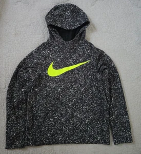 NEW Nike Dri-Fit Boy L Black White Marbled Pullover Hoodie Swoosh Logo Back NWOT - Picture 1 of 11