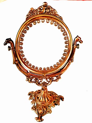 Art Nouveau Solid Brass Mirror Holder Ornate w/ Dragons & Nude Woman w/ Flowers - Image 1 of 4