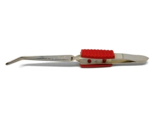 Romaine Italy Cross Action Plastic Grips & Serrated Tips Bent Tip Tweezers 6-1/2 - Picture 1 of 2