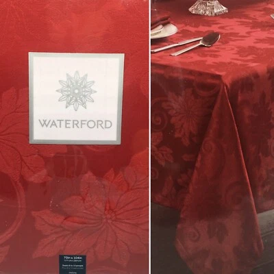 WATERFORD Red Poinsettia Bloom Jacquard Tablecloth 70x104 Formal Christmas NEW - Image 1 of 4