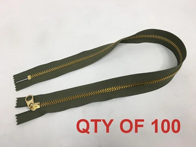 SET OF 100 Military Zipper YKK #10 CEDAR GREEN MILSPEC 28.3" L x 1 5/8" W - Image 1 of 4