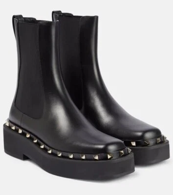BOTAS DE TORNOZELO Valentino Garavani Rockstud Chelsea couro preto 9.5 39.5 novas com etiquetas $1690 - Imagem 1 de 4