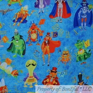 BonEful FABRIC Cotton Quilt Aqua Blue Tone Skeleton Skull Monster Baby Boy SCRAP - Picture 1 of 14