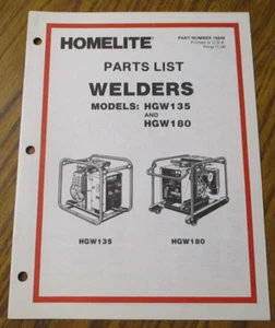 Homelite HGW135 & HGW180 Welders Parts List Catalog Manual Book 18248 Textron - Picture 1 of 3