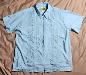 The Genuine Haband Guayabera Men's Shirt Blue Size Large Full Zip Embroidered - Picture 1 of 21