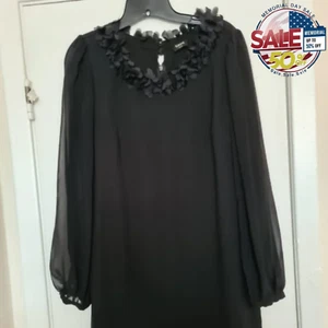 Vestido Oasis Negro Rodilla (14 UK/12 US) Gasa Forrado Escote Floral Día de los Caídos - Imagen 1 de 7
