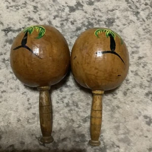 2er Set Vintage Maracas Handbemalt Venezuela Volkskunst Holz Handstreuer - Bild 1 von 3