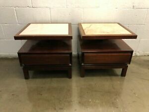 PAIR of Vintage American of Martinsville End Tables Marble Carrara Tops