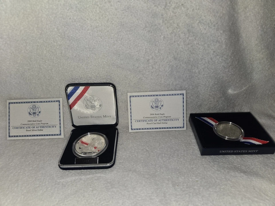 2008 Bald Eagle Proof Silver Dollar and 2008 Proof Clad Half-Dollar Both W/COA - Image 1 of 1