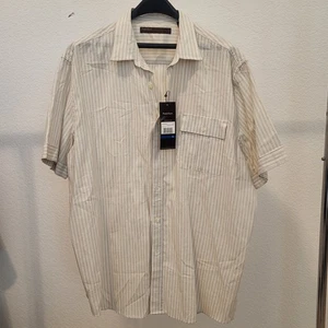 Perry Ellis Shirt Men's Short Sleeve Light Brown Striped Size XL New With Tag - Picture 1 of 9
