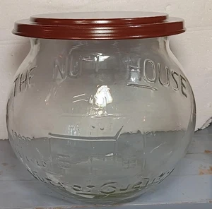 Nut House Jar Glass Metal Lid 9 Inch Home Office Kitchen Gift - Picture 1 of 3