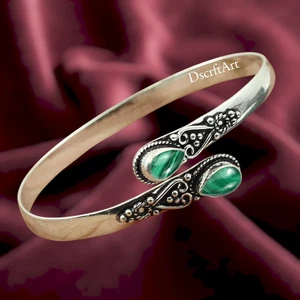 Malachite Gemstone Cuff bracelet, 925 Sterling Silver Cuff Bangle, Gift For her - Picture 1 of 9