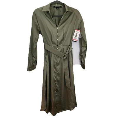 Vestido camisero largo con botones French Connection, para mujer talla XS - verde oliva Foto 1 de 4