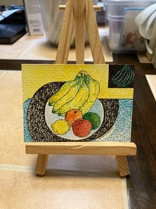 ACEO Original Art Painting Miniature card OOAK Mini ATC Abstract Fruit Plate #24 - Picture 1 of 1