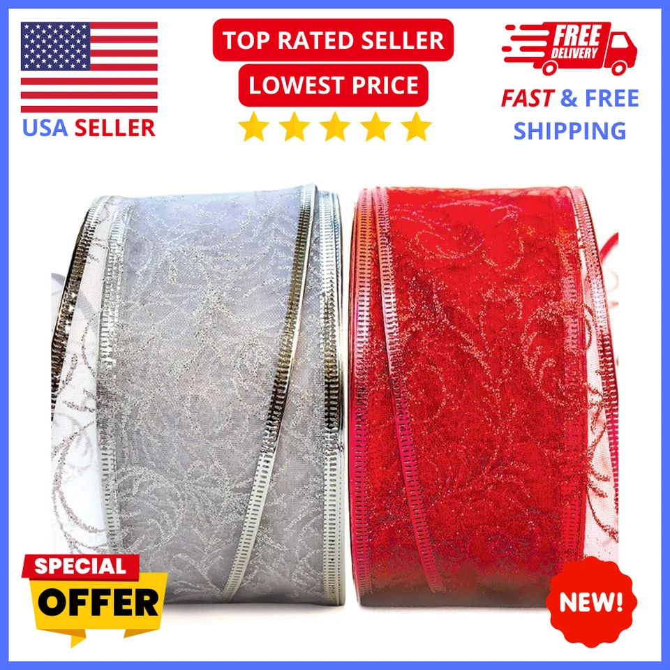 Christmas Valentine Red Ribbon 50yd Sheer Organza Gift Wrapping & Craft Décor - Image 1 of 4
