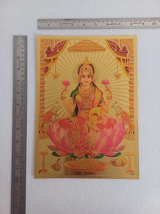 Devi Lakshmi Laxmi Maa Wealth Goddess - HD Golden Plastic Paper Poster 8x12 - Picture 1 of 5