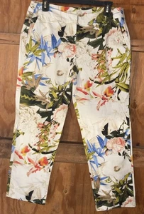 Saint tropes west White Background leaf print straight leg ankle pants size 8 - Picture 1 of 6