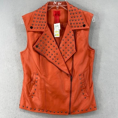 Chaleco V Cristina Talla L Naranja Imitación Cuero Tachonado Moto Chaqueta Sin Mangas Grande Foto 1 de 4
